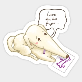 Borzoi Dog Drawing Bone on a Paper Sticker